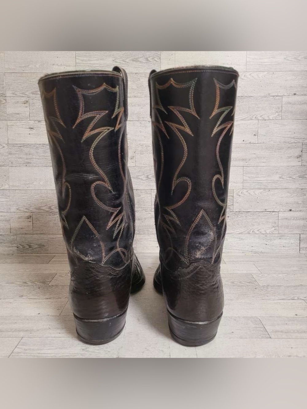 Men's 12D Custom Exotic Black Sharkskin Leather Vintage Handmade Cowboy Boots - Picture 5 of 14